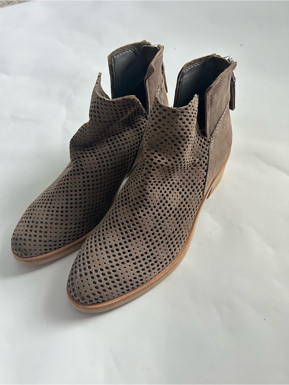 Dolce Vita Taupe Perforated Suede Ankle Booties
